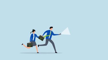 Yatırım fırsatı, elinde fener tutan danışmanın 4k animasyonu iş adamı için dolar işareti buldu.