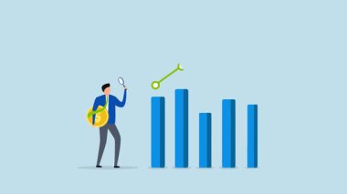 Para basan iş adamının 4k animasyonu mali şemayı ve grafiği inceliyor.