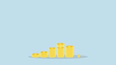 Finansal başarı, bir yığın madeni paranın üzerinde zafer bayrağı sallayan başarılı girişimcinin 4k animasyonu.