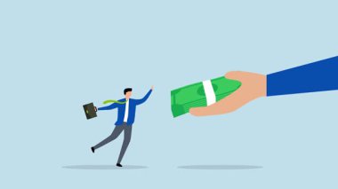 Para kazanmak, iş adamının neşeli bir çalışana banknot uzatmasının 4k animasyonu..