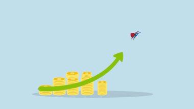 Başarılı iş adamının 4k animasyonu. Süper kahraman para basıyor..