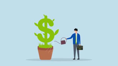 4k animasyon iş adamı kalkınma geliştirme para nakit bitki örtüsü.
