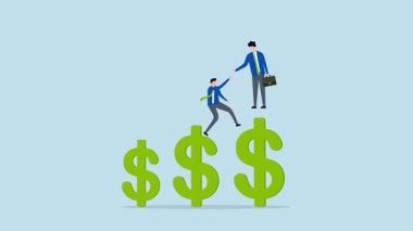 İşadamlarının 4k animasyonu dolar işaretine tırmanmaya yardımcı oluyor.