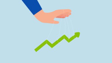 Finansal büyüme, iş adamı elinin 4k animasyonu yükselen yeşil grafiği yönetir.