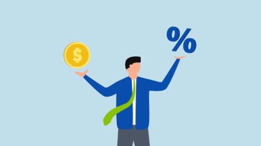 Borç veren, bir dolar para ve yüzde sembolü tutan iş adamı..