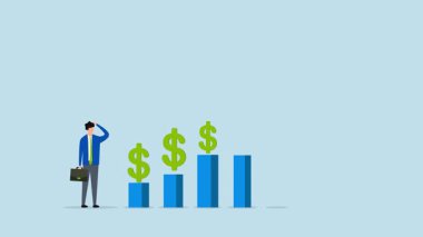 Yatırım kar payı büyümeyi sağlar, İşadamı finansal büyümeyi gösteren bir tabloya dolar işareti koyar.