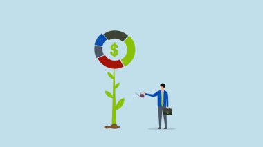 Yatırım portföy grafiği fabrikasını sulayan işadamı.