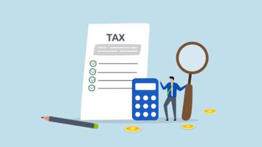 İşadamı vergi planlama belgesini büyüteçle inceliyor.