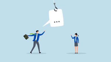 Yalancı, sahtekar girişimcinin 4k animasyonu iş arkadaşını kandırarak konuşma balonunda yem olarak kullanıyor.