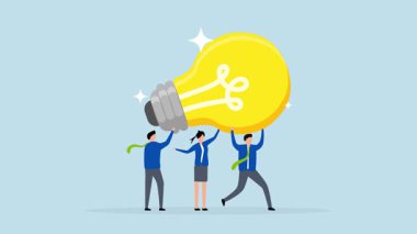 Takım başarısını yönlendirmek için yenilik fikri, büyük, zekice bir yenilik kavramının desteklenmesinde yardımcı olan profesyonellerin 4k animasyonu.