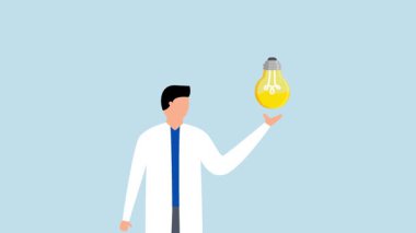 Yeni yaratıcı fikir deneyi, girişimcinin yenilikçi ürün yaratmak için yeni konsept ampulü test etmesi 4k animasyonu.