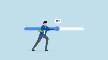 Çalışma projesi ilerlemesi, iş adamlarının 4k animasyonu, ilerleme çubuğunu son teslim tarihine yetiştirmek için gayretle çalışıyor.