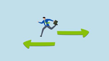 Kariyer değiştir, iş adamlarının 4k animasyonu ok işaretinden diğer yöne doğru değişiyor..