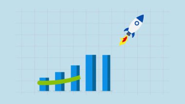 Üs büyümesi ya da bileşik faiz, yükselen rokete benzeyen okla finansal grafiğin 4k animasyonu.