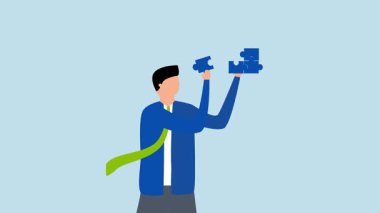 Problem çözüldü, 4k animasyon işadamı yapboz mücadelesi.