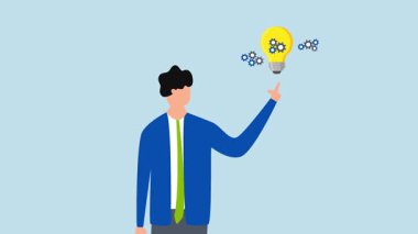 İnovasyon fikri, iş adamlarının yeni teknolojiler üretmek için dişlileri ve dişlileri içeren yeni bir ampulü sergilediği 4k animasyonu iş dünyasının sorunlarını çözme amaçlı..