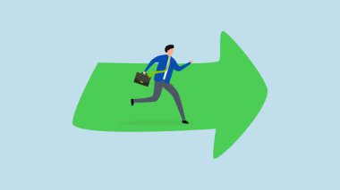 Başarılı olmak için ilerleyen, ok amblemiyle ilerleyen iş adamının 4k animasyonu.