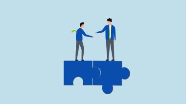 İşbirliği, başarılı girişimcilerin 4k animasyonu anlaşmayı tamamladı ve bir yapboz üzerinde el sıkıştı.