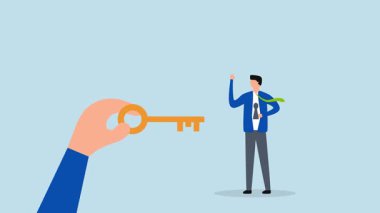 Çalışan anahtar deliğini açmak için altın anahtara sahip olan koçun 4k animasyonu.