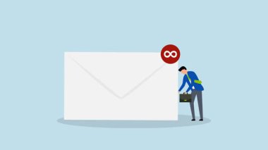 Yoğun e-posta aşırı yükleme, 4k umutsuz umutsuz girişimci animasyonu Gelen kutusu okunmamış mesajlarla dolu.