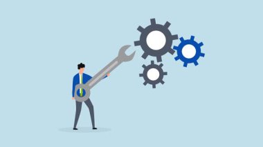 İş geliştirme için ayarlama ve optimizasyon, dişli dişli dişli konfigürasyonunu değiştirmek için girişimci kavrayıcı anahtarı 4k animasyonu.