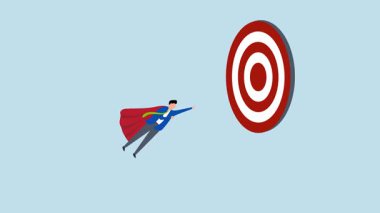 Hedefe ulaşma, girişimci süper kahramanın 4k animasyonu iş hedefine hızla yaklaşıyor.