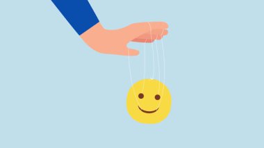 Kontrol duygusu, iş adamlarının 4k animasyonu yönetmek için iple bağlanmış, kukla gibi sırıtıyor..