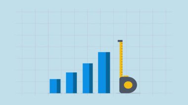 İş kriterleri ölçümü, iş adamı ve kadının 4k animasyonu ölçü çubuğu boyutlarını ölçmek için bir mezuraya yardımcı oluyor.