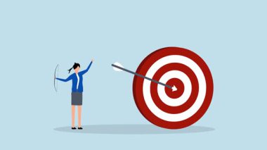 Hedefe ulaşıldığında, neşeli iş kadınının 4k animasyonu okçulukta okçuluğu büyük hedeflere yöneltti..