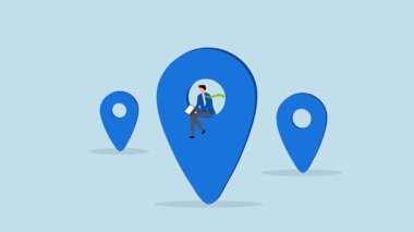 Uzak bir iş ya da mesafe çalışması, 4k animasyonu, konum haritası şifresi olan bir dizüstü bilgisayar kullanmak..