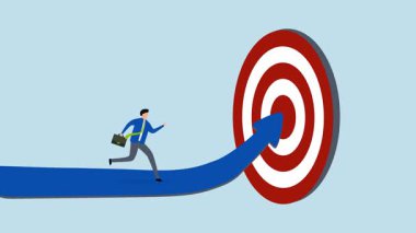 Hedefe doğru ilerleme, hedefe doğru bir büyüme yörüngesi izleyerek azimli girişimcinin 4k animasyonu.