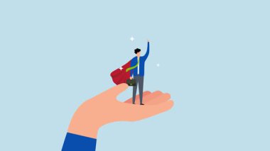 Lider olmak için teşvik, 4k animasyon emin girişimci süper kahraman destekli kavrama.