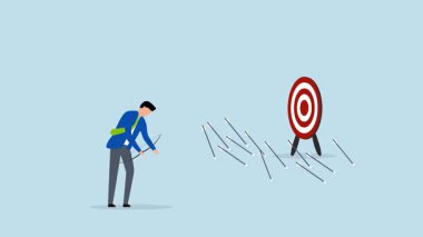 Başarısızlık, tüm iş hedeflerini ıskaladı. Başarısız girişimci okçuluk hüsranının 4k animasyonu..