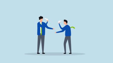 Sahtekarlık ortaklığı, iş adamlarının 4k animasyonu, ikisi de gerçek niyetlerini gizlemek için maske takıyor..