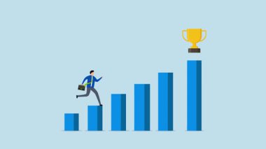 Başarılı olmak için motivasyon, yükselen bar çizelgesinde yarışan azimli girişimcilerin 4k animasyonu zafer kupasını ele geçirmek için.