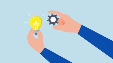 Girişimcinin hayata geçirmek için ampul kavramını kavrayan 4k animasyon ve entegre etme fikri