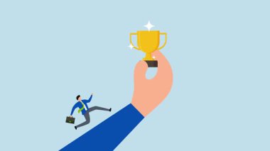 Hedefe ulaşmak için motivasyon, 4k animasyon girişimci sprint tam kararlılıkla kupa elde etmek için büyük bir el