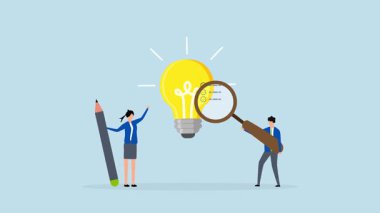 İş yaşanabilirliği kontrolü, büyüteç kullanan girişimcinin 4k animasyonu ampul kavramını inceler