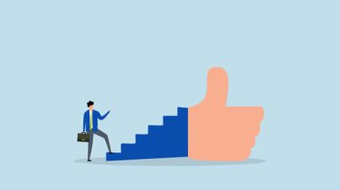 İş başarısına ulaşmak için başarı adımları, iş adamının 4k animasyonu basamakları tırmanmaya başlar.