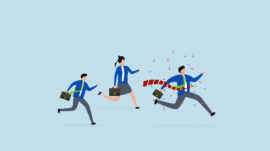 4k animasyon kazanan iş adamı yarışı bitiş çizgisinde zaferi kutluyor