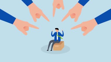 Toksik çalışma, 4k animasyon. Muazzam yönetici parmakları. Sorunlu bir çalışanı işaret ediyor ve suçluyor.