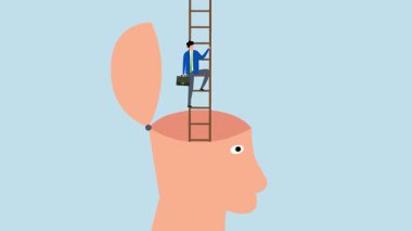 Kişisel gelişim, kendine güvenen girişimcinin 4k animasyonu başarı merdivenine tırmandı