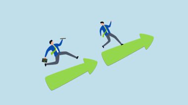 İş başarısı için takım çalışması, güvenilir girişimcilerin 4k animasyonu batondan yükselen ok üzerindeki meslektaşlarına el kaldırma