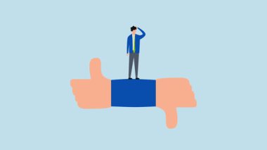 Performans değerlendirmesi, düşünceli girişimcinin 4k animasyonu başparmaklar yukarı ve aşağı tepkileri yansıtıyor