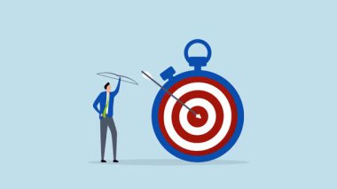 Zaman yönetimi işi son teslim tarihine kadar bitirecek, zeki girişimcinin zamanlayıcı üzerindeki hedefi vurduktan sonra elinde yay ile 4k animasyonu