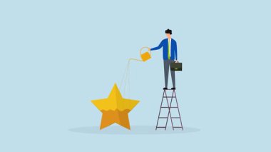 Başarı motivasyonu ya da mükemmeliyet, hevesli girişimcinin 4k animasyonu başarıyı simgeleyen parlayan yıldız değerini simgeliyor