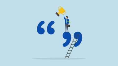 Çalışanları başarıya ulaşmak için motive etmek için motivasyon ve ilham alıntısı, başarılı iş adamının 4k animasyonu tırnak işareti üzerinde