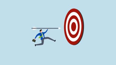 İş hedefine odaklan, kendine güvenen girişimcinin dart okunu fırlatıp doğrudan dart tahtasına fırlattığı 4k animasyonu.