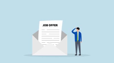 İş teklifi, iş teklifi e-posta zarfını kabul etmeyi düşünen girişimcinin 4k animasyonu