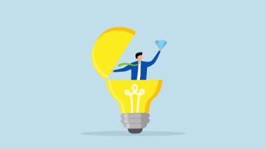 Girişimcinin iş değeri, 4k animasyonu parlak ampul kavramından paha biçilmez mücevheri ortaya çıkarıyor